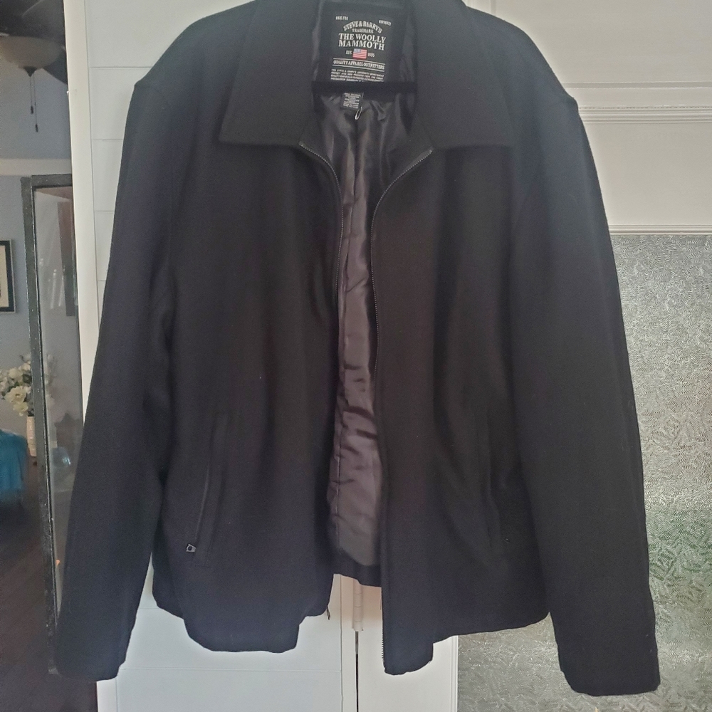 big /tall Steve & Barry’s Quilted BLACK Wool Blend Coat xxxl